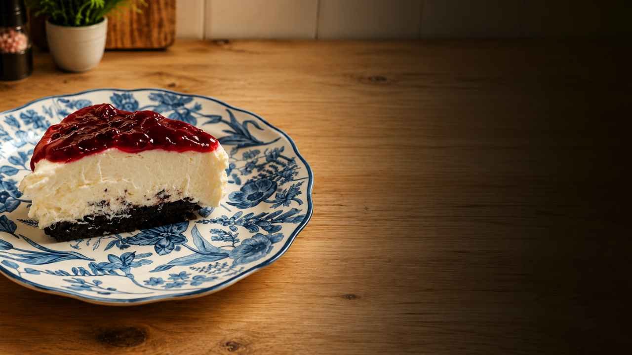 Sernik bez pieczenia z białą czekoladą na spodzie Oreo z polewą śliwkową